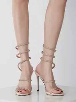 High Heel Prom Shoes Black Opem Toe Rhinestones Strappy Sandal Shoes