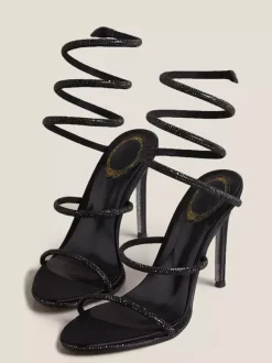 High Heel Prom Shoes Black Opem Toe Rhinestones Strappy Sandal Shoes
