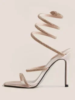 High Heel Prom Shoes Black Opem Toe Rhinestones Strappy Sandal Shoes