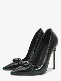 High Heel Pumps Women's Pointed Toe Metal Detail Slip On Dress Shoes
