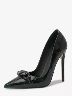 High Heel Pumps Women's Pointed Toe Metal Detail Slip On Dress Shoes