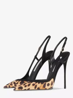 High Heel Pumps Women's Pointed Toe Leopard Slingback Dress Shoes