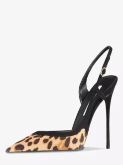High Heel Pumps Women's Pointed Toe Leopard Slingback Dress Shoes