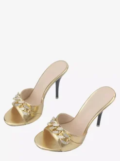 High Heel Sandal Slides Open Toe Rhinestones Sandal Slippers
