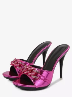 High Heel Sandal Slides Open Toe Rhinestones Sandal Slippers