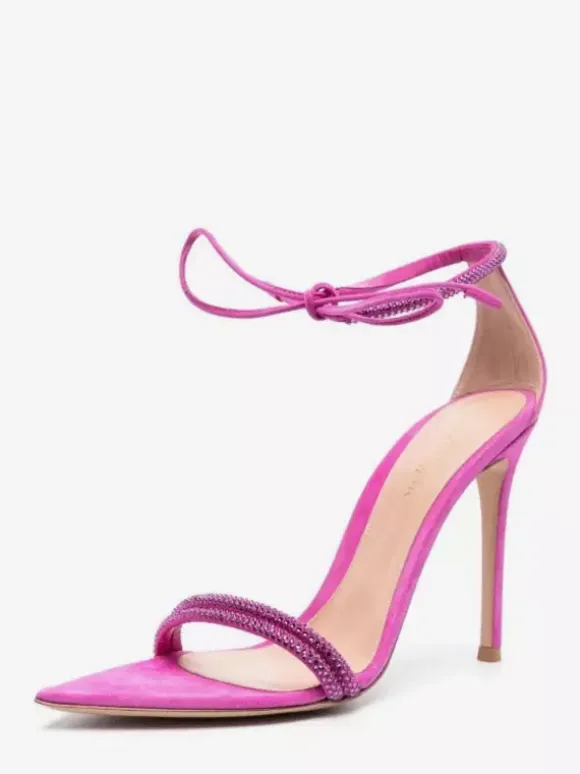 High Heel Sandals Black Open Toe Rhinestones Ankle Strap Sandal Shoes