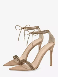 High Heel Sandals Black Open Toe Rhinestones Ankle Strap Sandal Shoes
