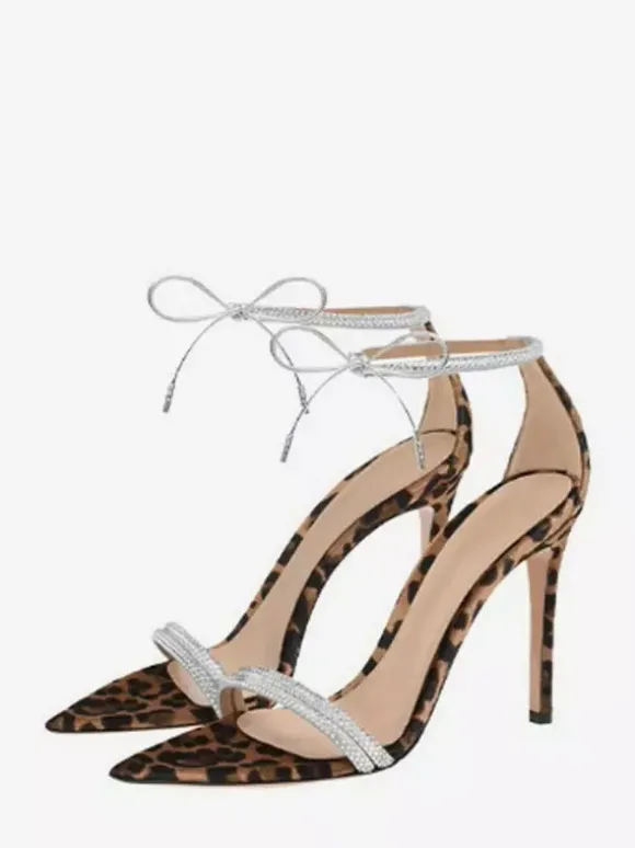 High Heel Sandals Black Open Toe Rhinestones Ankle Strap Sandal Shoes