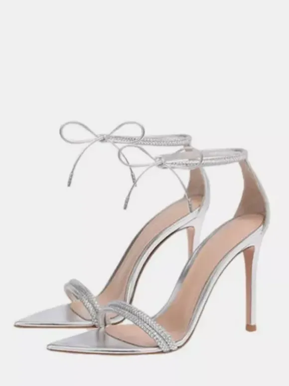 High Heel Sandals Black Open Toe Rhinestones Ankle Strap Sandal Shoes