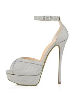 High Heel Sandals Black Polyester Peep Toe Prom shoes Women Party Shoes