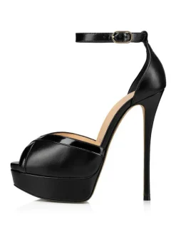High Heel Sandals Black Polyester Peep Toe Prom shoes Women Party Shoes