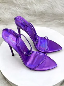 High Heel Sandals Metallic Open Toe Ankle Strap Party Shoes