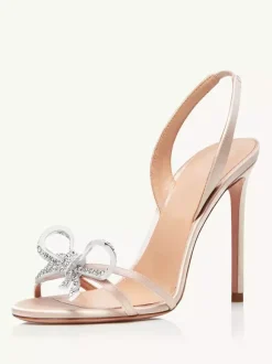 High Heel Sandals Women Open Toe Rhinestones Bow Stiletto Heel Prom Party Shoes