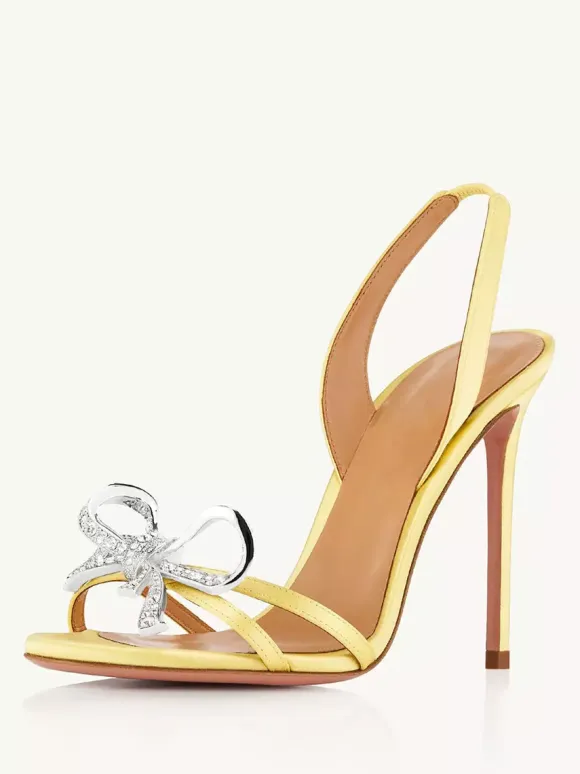High Heel Sandals Women Open Toe Rhinestones Bow Stiletto Heel Prom Party Shoes