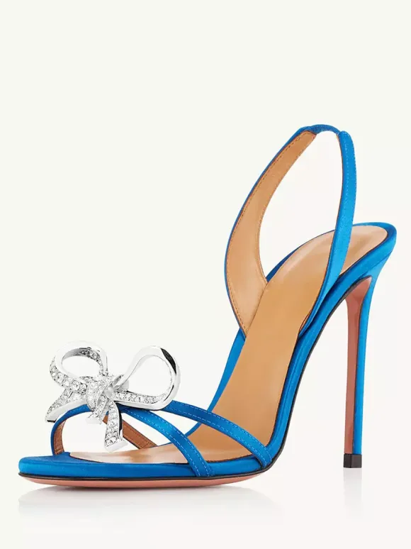 High Heel Sandals Women Open Toe Rhinestones Bow Stiletto Heel Prom Party Shoes