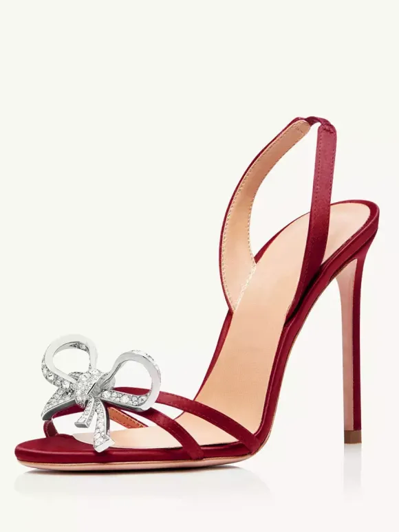 High Heel Sandals Women Open Toe Rhinestones Bow Stiletto Heel Prom Party Shoes