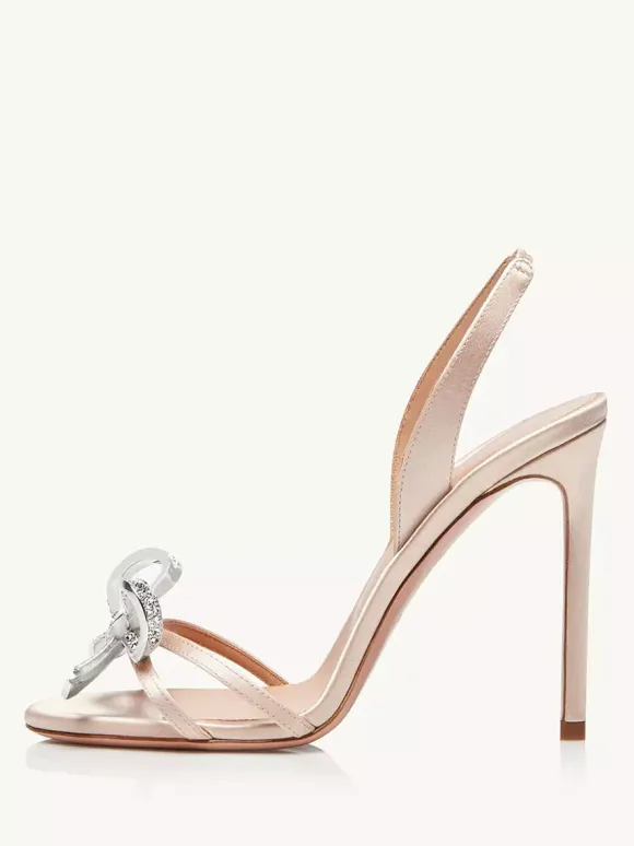 High Heel Sandals Women Open Toe Rhinestones Bow Stiletto Heel Prom Party Shoes