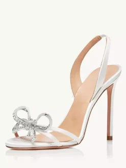 High Heel Sandals Women Open Toe Rhinestones Bow Stiletto Heel Prom Party Shoes