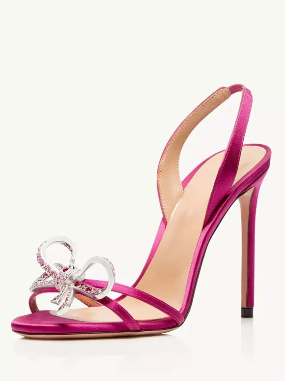 High Heel Sandals Women Open Toe Rhinestones Bow Stiletto Heel Prom Party Shoes