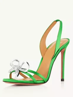 High Heel Sandals Women Open Toe Rhinestones Bow Stiletto Heel Prom Party Shoes