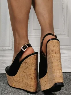 High Heel Sexy Sandals Black PU Leather Open Toe 1.8" 6.1" Sexy Shoes Plus Size Shoes