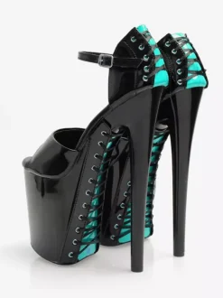 High Heel Sexy Sandals Grass Green PU Leather Round Toe 3.9" 7.9" Sexy Shoes