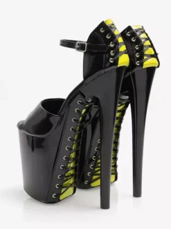 High Heel Sexy Sandals Grass Green PU Leather Round Toe 3.9" 7.9" Sexy Shoes