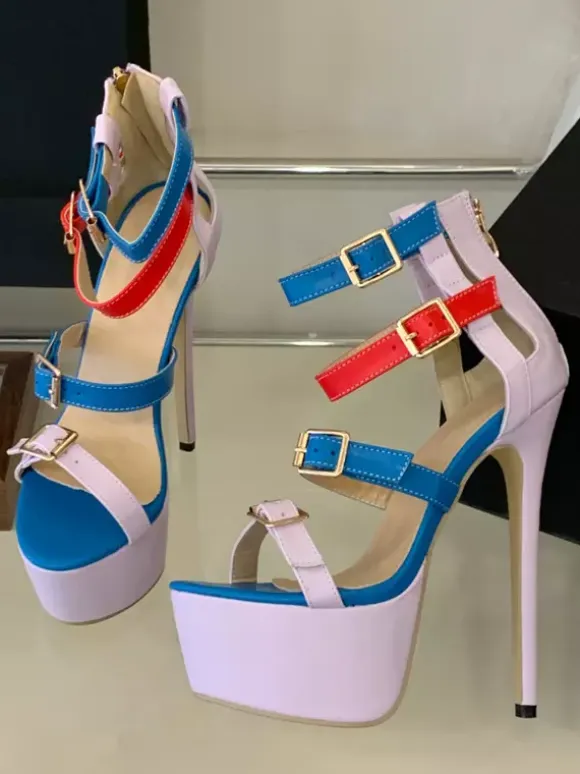 High Heel Sexy Sandals Platform Open Toe Buckle Detail Strappy Sandal Shoes