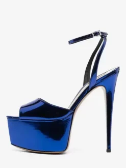 High Heel Sexy Sandals Silver PU Leather Pointed Toe Buckle Sexy Shoes