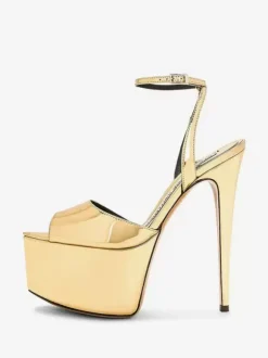High Heel Sexy Sandals Silver PU Leather Pointed Toe Buckle Sexy Shoes