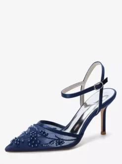 High Heel Wedding Shoes Pointed Toe Beaded Bridal Shoes