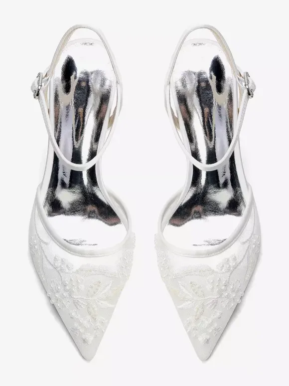 High Heel Wedding Shoes Pointed Toe Beaded Bridal Shoes