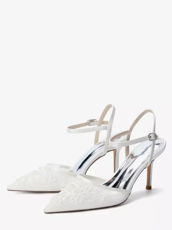High Heel Wedding Shoes Pointed Toe Beaded Bridal Shoes