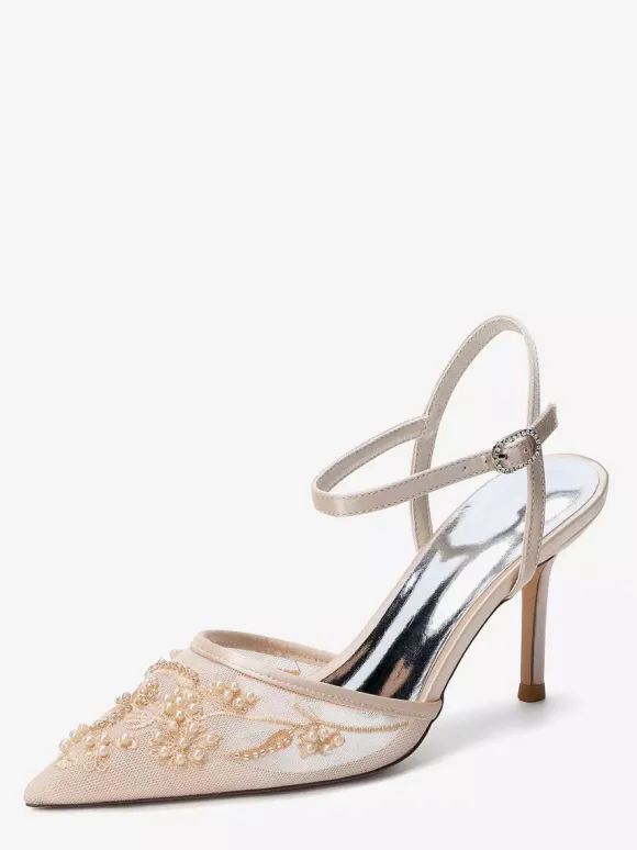High Heel Wedding Shoes Pointed Toe Beaded Bridal Shoes