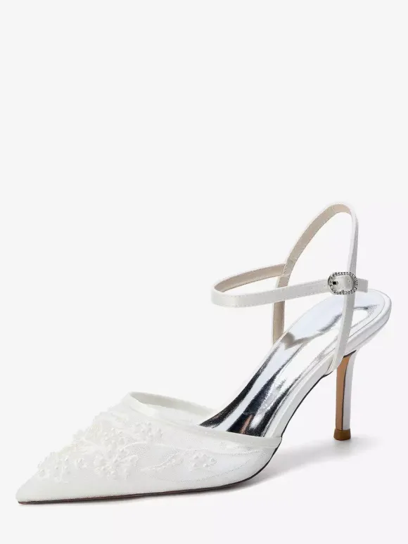 High Heel Wedding Shoes Pointed Toe Beaded Bridal Shoes