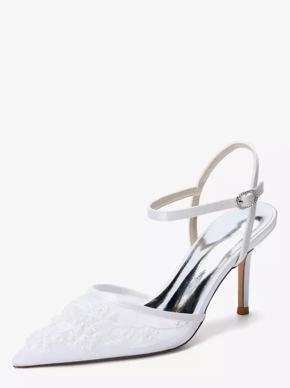 High Heel Wedding Shoes Pointed Toe Beaded Bridal Shoes