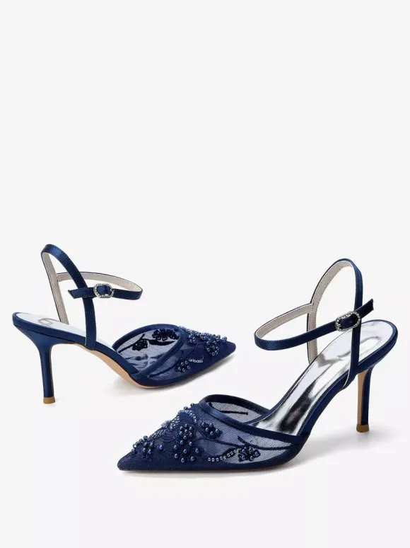 High Heel Wedding Shoes Pointed Toe Beaded Bridal Shoes