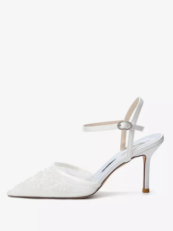 High Heel Wedding Shoes Pointed Toe Beaded Bridal Shoes