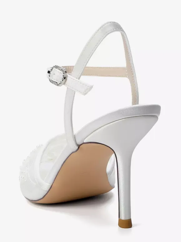 High Heel Wedding Shoes Pointed Toe Beaded Bridal Shoes