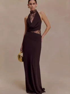 High Neck Lace Patchwork Cutout Sleeveless Maxi Bodycon Dress For Women 2026