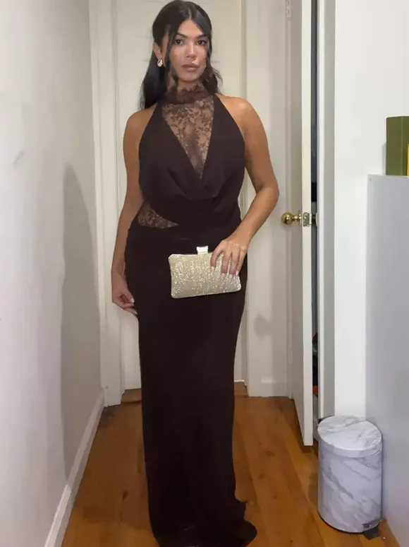 High Neck Lace Patchwork Cutout Sleeveless Maxi Bodycon Dress For Women 2026