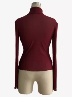 High Neck Long Sleeve Mesh Base Layer Top With Lettuce Edge For Women 2026