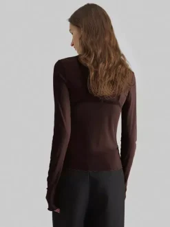 High Neck Long Sleeve Mesh Base Layer Top With Lettuce Edge For Women 2026