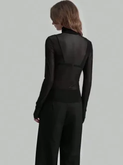 High Neck Long Sleeve Mesh Base Layer Top With Lettuce Edge For Women 2026