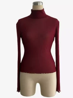 High Neck Long Sleeve Mesh Base Layer Top With Lettuce Edge For Women 2026