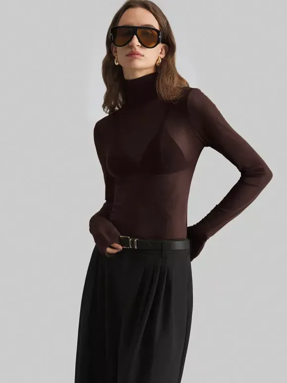 High Neck Long Sleeve Mesh Base Layer Top With Lettuce Edge For Women 2026