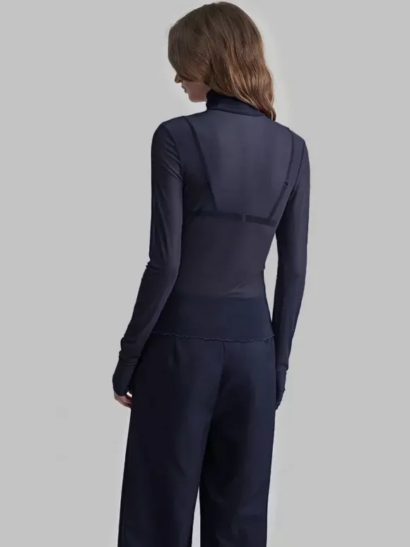 High Neck Long Sleeve Mesh Base Layer Top With Lettuce Edge For Women 2026
