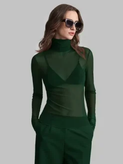 High Neck Long Sleeve Mesh Base Layer Top With Lettuce Edge For Women 2026