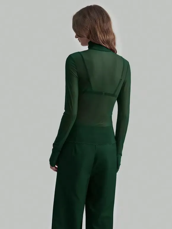 High Neck Long Sleeve Mesh Base Layer Top With Lettuce Edge For Women 2026