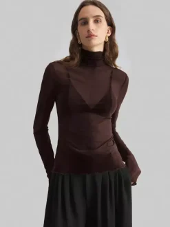 High Neck Long Sleeve Mesh Base Layer Top With Lettuce Edge For Women 2026